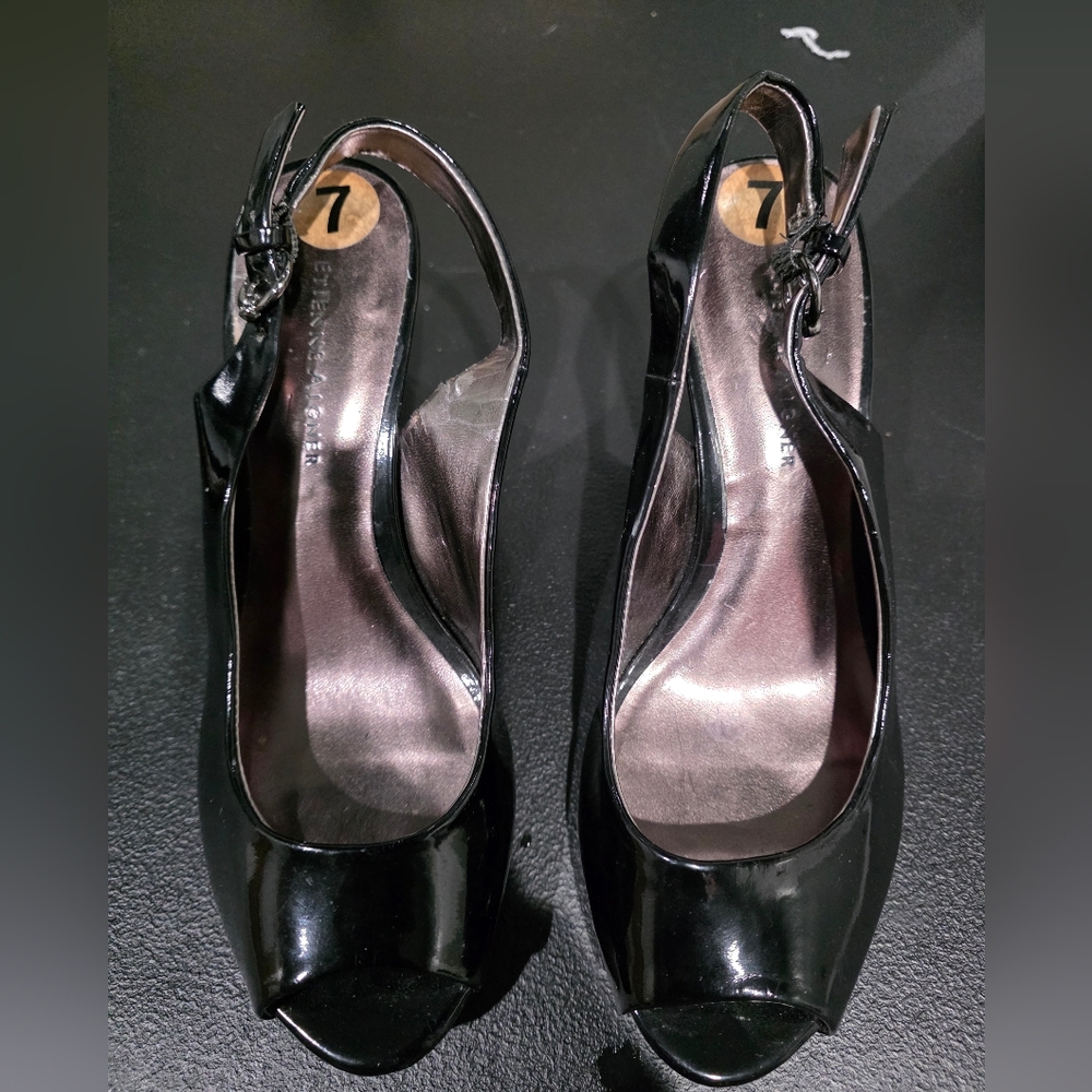 Etienne Aigner Marbella Slingback Heel Black Leather Snake Womens 7
